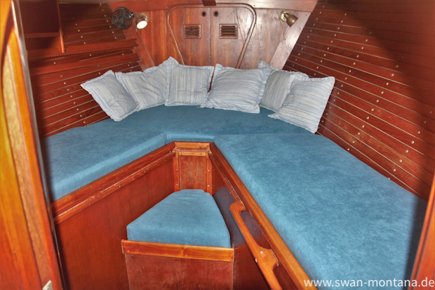 New bolster in the front cabin of SV Montana, Swan 48