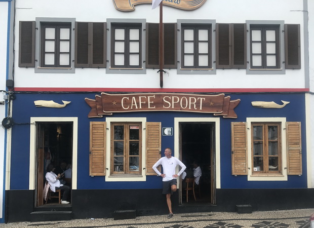 Markus in front of the famous Cafe Peter Sport